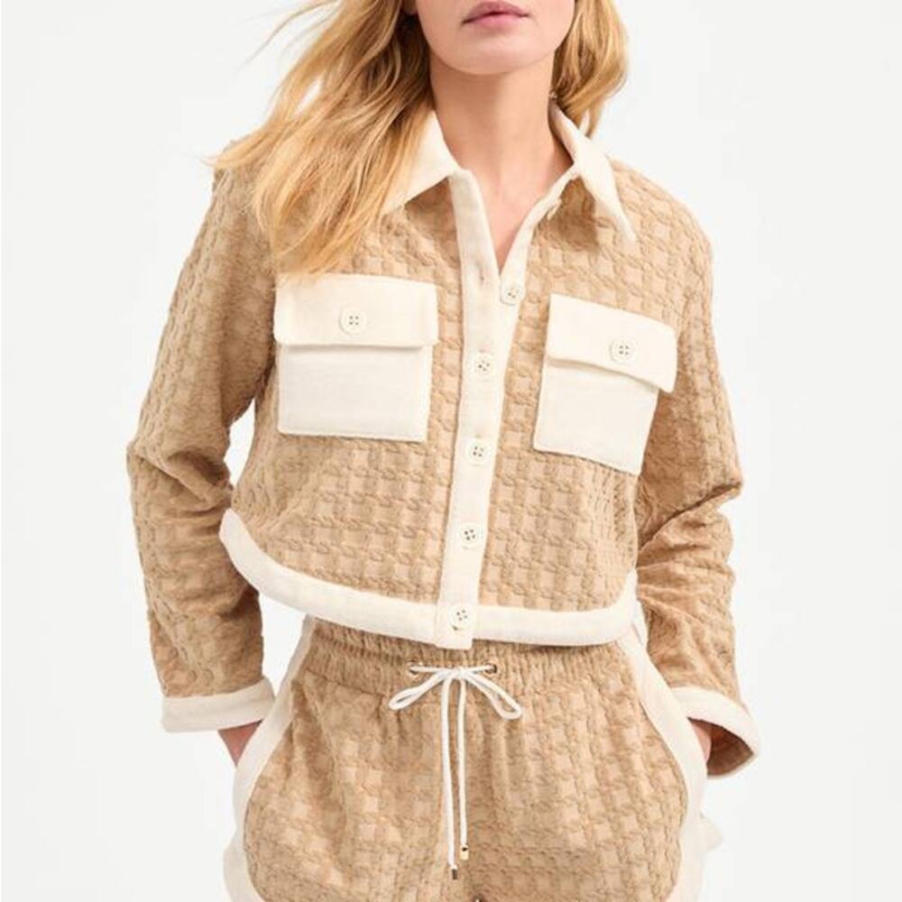 Veronica Beard Zariah Tan and Cream Cardigan
